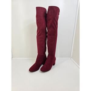Rouge Over The Knee Low Heel Boots Cameron-07 Wine F/S Faux Suede Size 8 Womens
